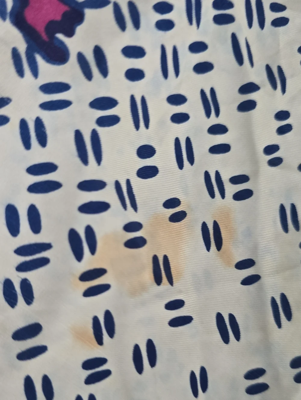 Vintage 60s 70s  Large Silk Scarf *Damaged - Abstract Design Blue Purple White